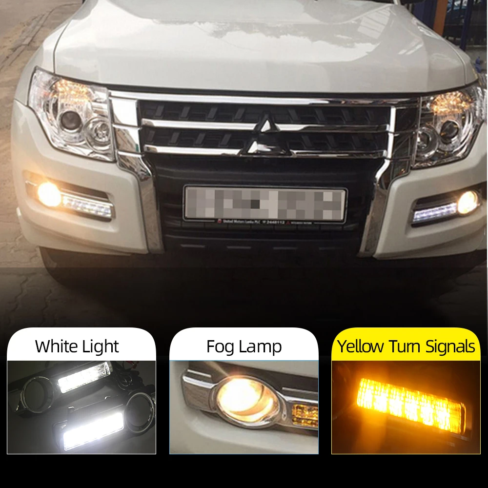 1 Set Car DRL LED Daytime Running Light For Mitsubishi Pajero Montero V93 2015 2016 2017 2018 turn Signal Function Fog Lamp