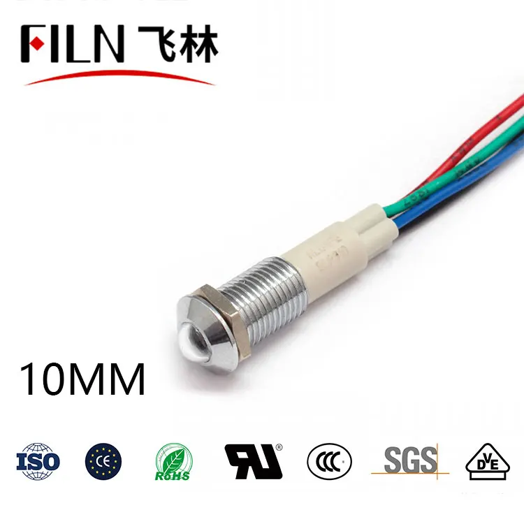 

FILN Metal three-color 12v 10mm high quality led alarm device signal light pilot lamp indicator light with wire