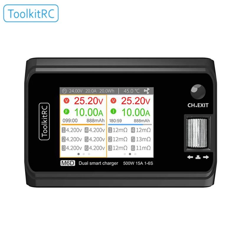 

ToolkitRC M6D High Power DC Dual-Channel 500W@15A Output 2-6S MINI Smart balance Charger For RC Quadcopter Drones Lipo Battery