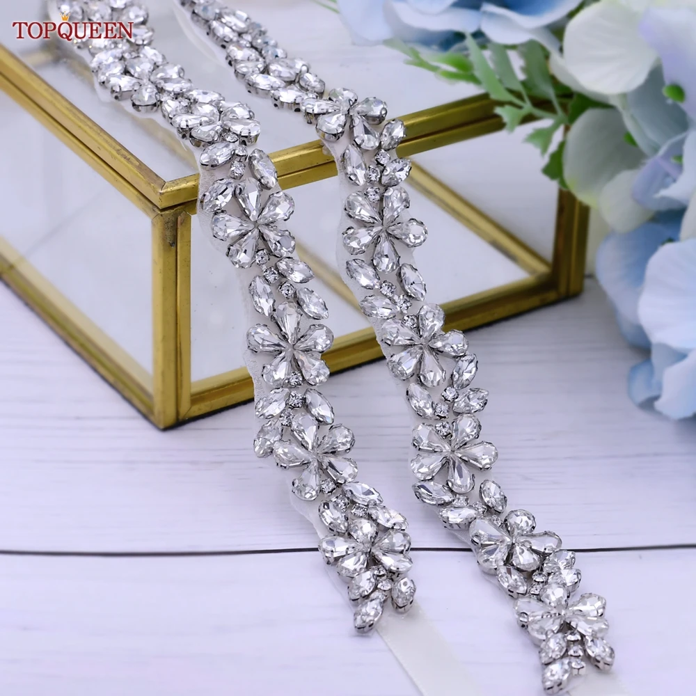 TOPQUEEN S37 Bridal Belts Silver Diamond Rhinestones Wedding Bridesmaid Formal Women For Party Dress Moroccan Sash Sparkly Cute