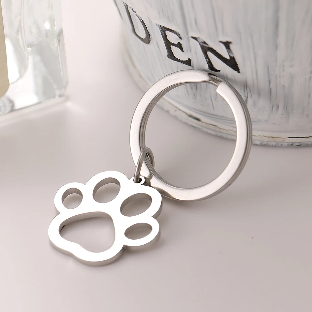 Stainless Steel Keychain Cartoon Dog Paw Silver Color Fashion keychain for car keys Pendant For Women Man Jewelry Gifts NEW