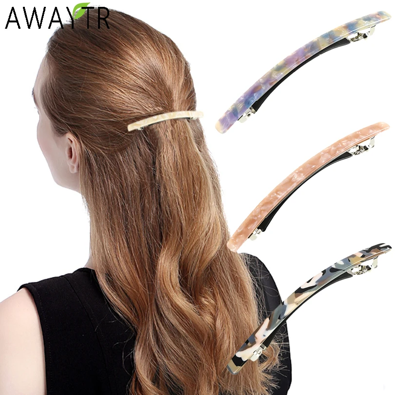 AWAYTR Women Fashion Leopard Acetate Geometric Hair Clips Vintage Springs Hairpins Long Barrettes Bow Ponytail Hair Accessories