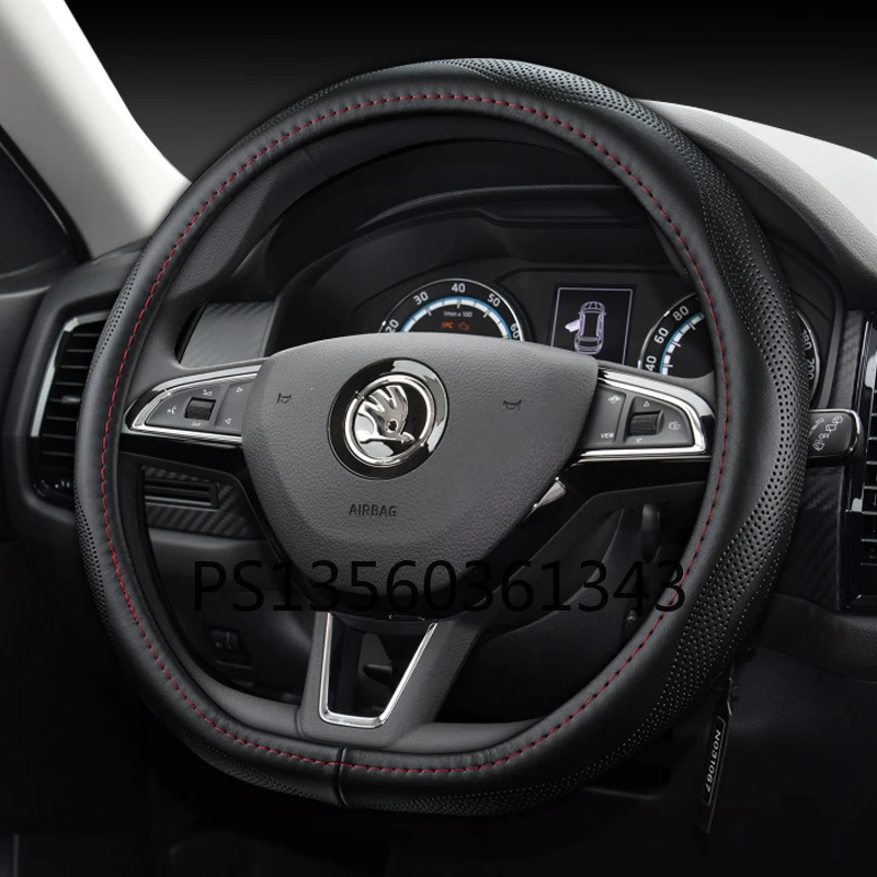 For Skoda steering wheel cover leather Octavia Combi Kodiak Kamiq Rapid Karoq car grip cover