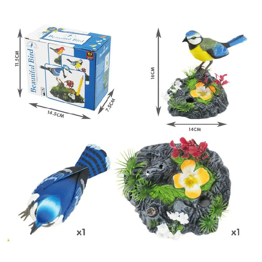 Singing & Chirping Bird in Stump Realistic Sounds & Movements Sound Activated Battery Operated Birds
