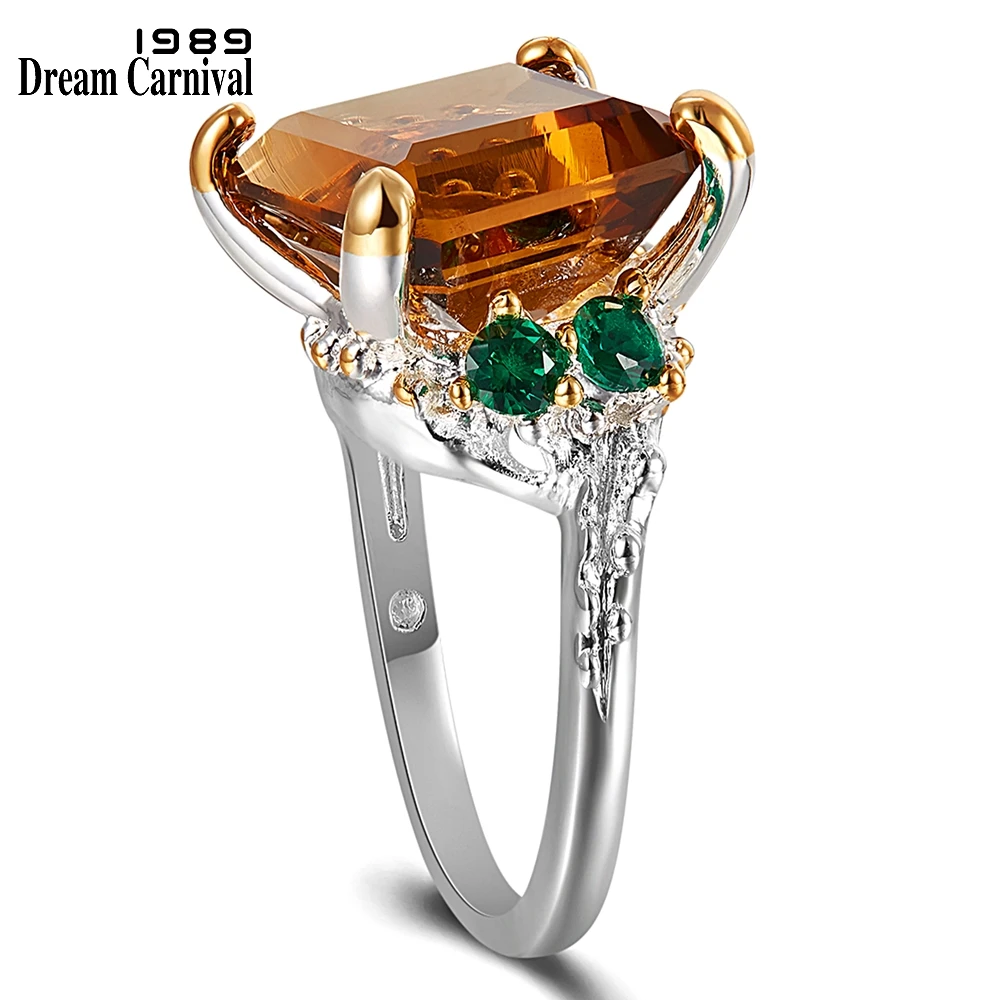 DreamCarnival New Fall Winter Solitaire Wedding Rings for Women Big Dazzling Brown Zircon Dating Jewelry Christmas Gift WA11739