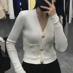 HIGH QUALITY Newest 2024 Designer Sweater Women's V-neck Lion Buttons Knitted Cardigan