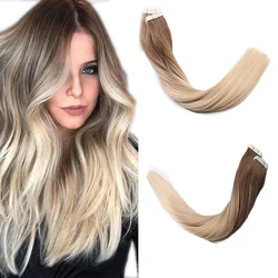 Extensiones de cabello humano 100% Real Remy, cinta de Balayage ombré europeo, sin costuras