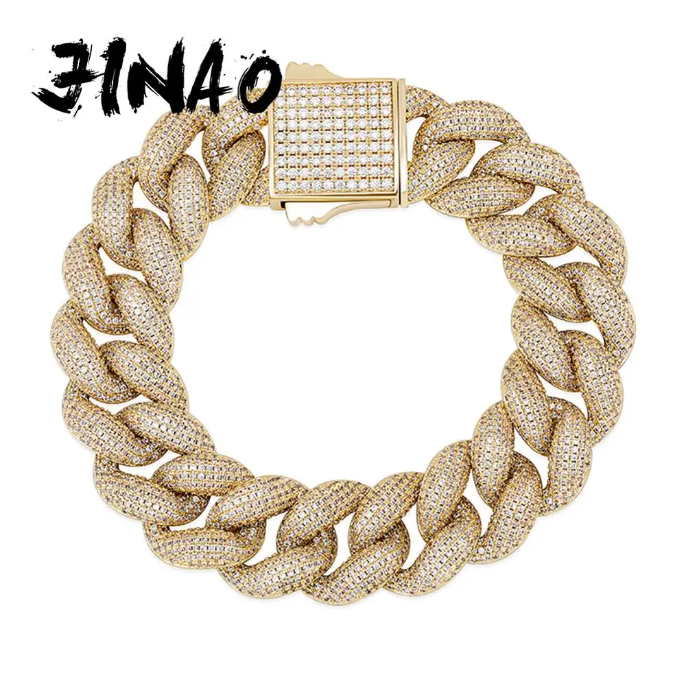 JINAO 18MM High Quality Iced Out Cubic Zirconia Bracelet Hip Hop Jewelry Cuban Chain For Men and Women Gift