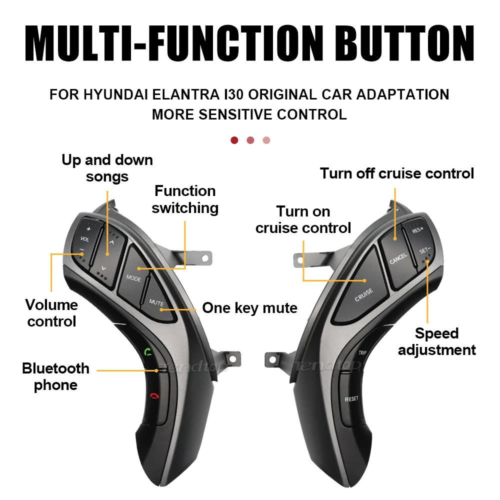 Botones de volante multifunción para Hyundai Elantra i30, Control de crucero de teléfono, botones de volante de música, interruptor negro