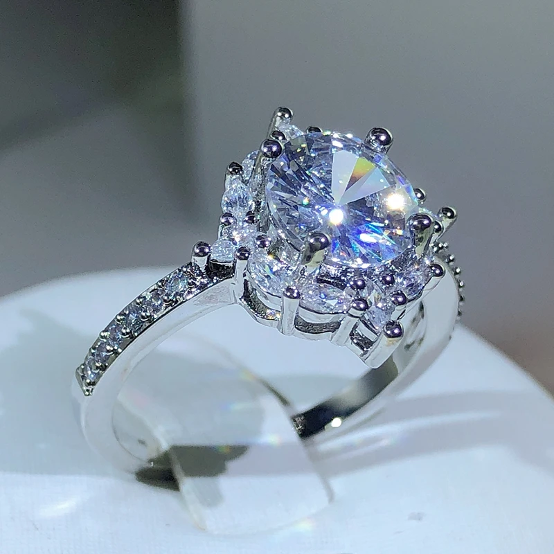 925 Silver Luxury Female Snowflake Ring Fashion Silver Color Crystal Zircon Stone Ring Vintage Wedding Rings For Women