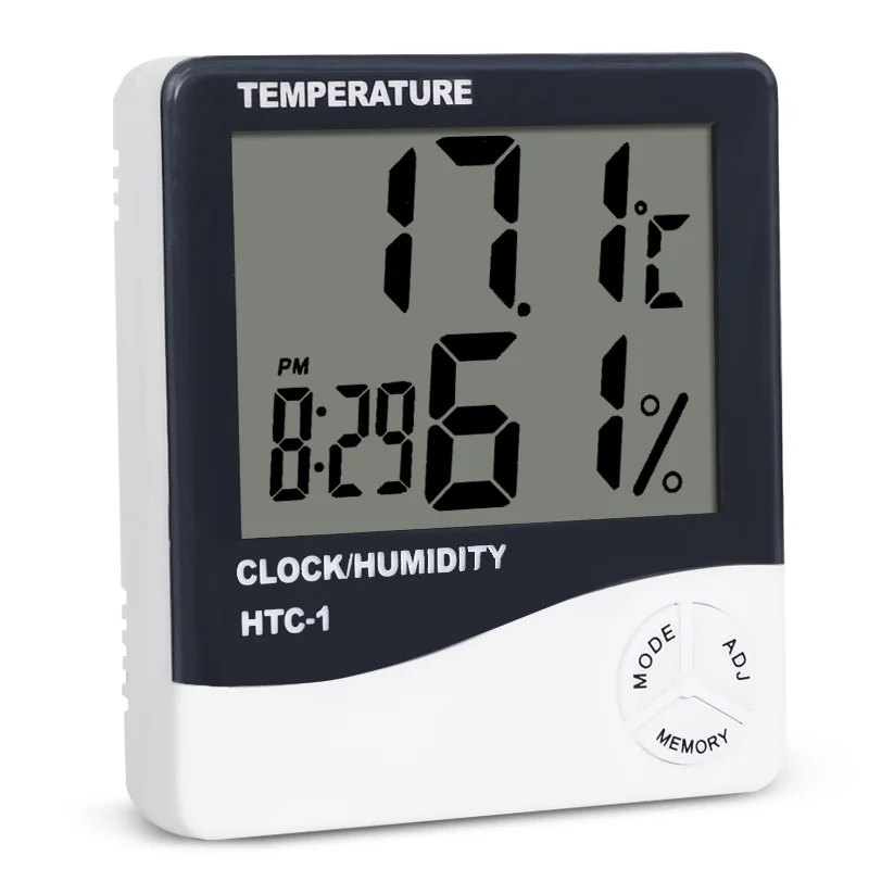 Indoor Room LCD Electronic Temperature Humidity Meter Digital Thermometer Hygrometer Weather Station Alarm Clock HTC-1