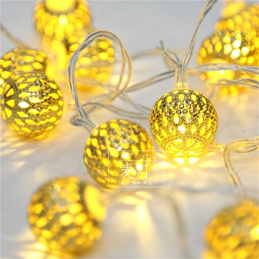 Decorative Lights Gold Light String Iron Ball Night Lights LED Bedroom Birthday Holiday Outdoor Wedding Night Lamps Fixtures