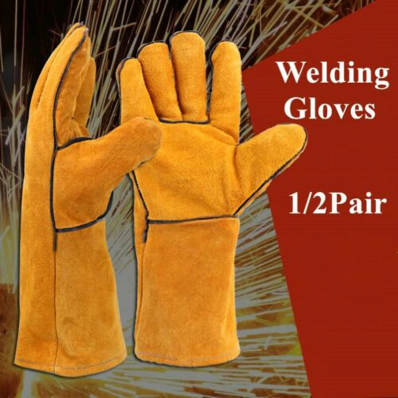 New 1Pair Welding Welders Gloves Leather Woodburner Stove Log Fire Gauntlets