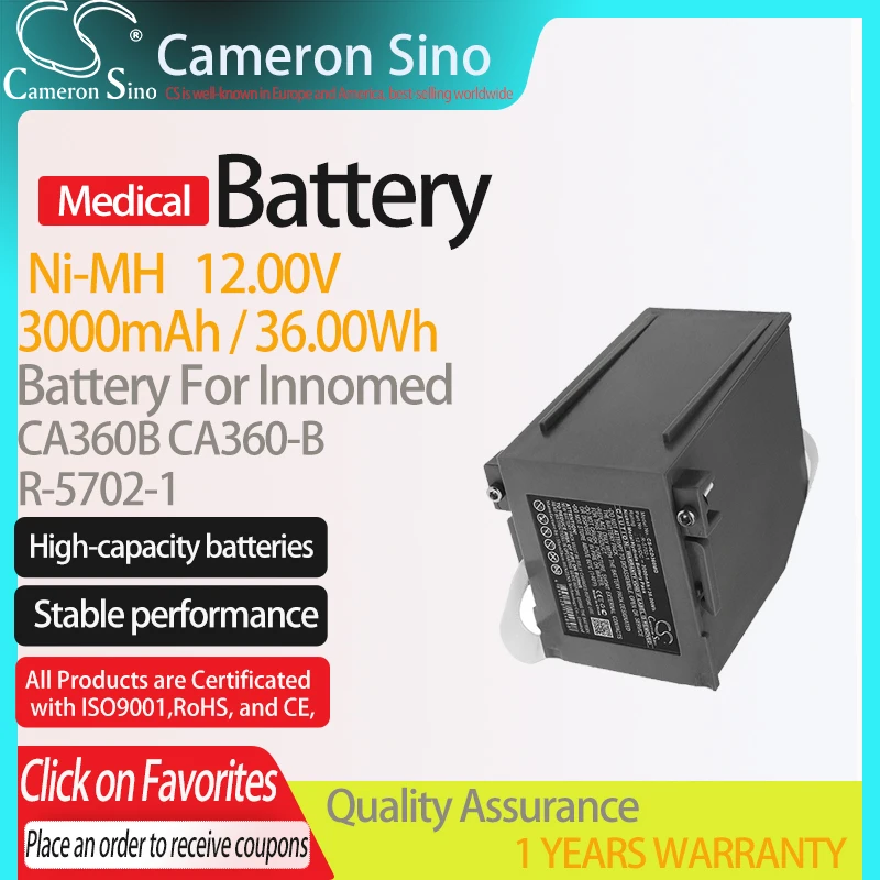 CameronSino Battery for Innomed CA360B CA360-B fits Innomed R-5702-1 Medical Replacement battery 3000mAh/36.00Wh 12.00V Ni-MH