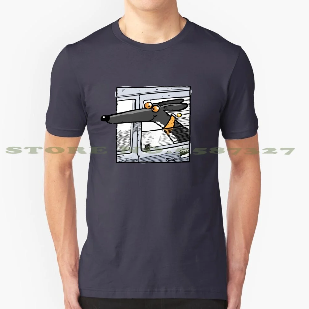 Wheee! 100% Cotton T-Shirt Greyhound Lurcher Whippet Cartoon Transport Cars Travel Richskipworth Richard