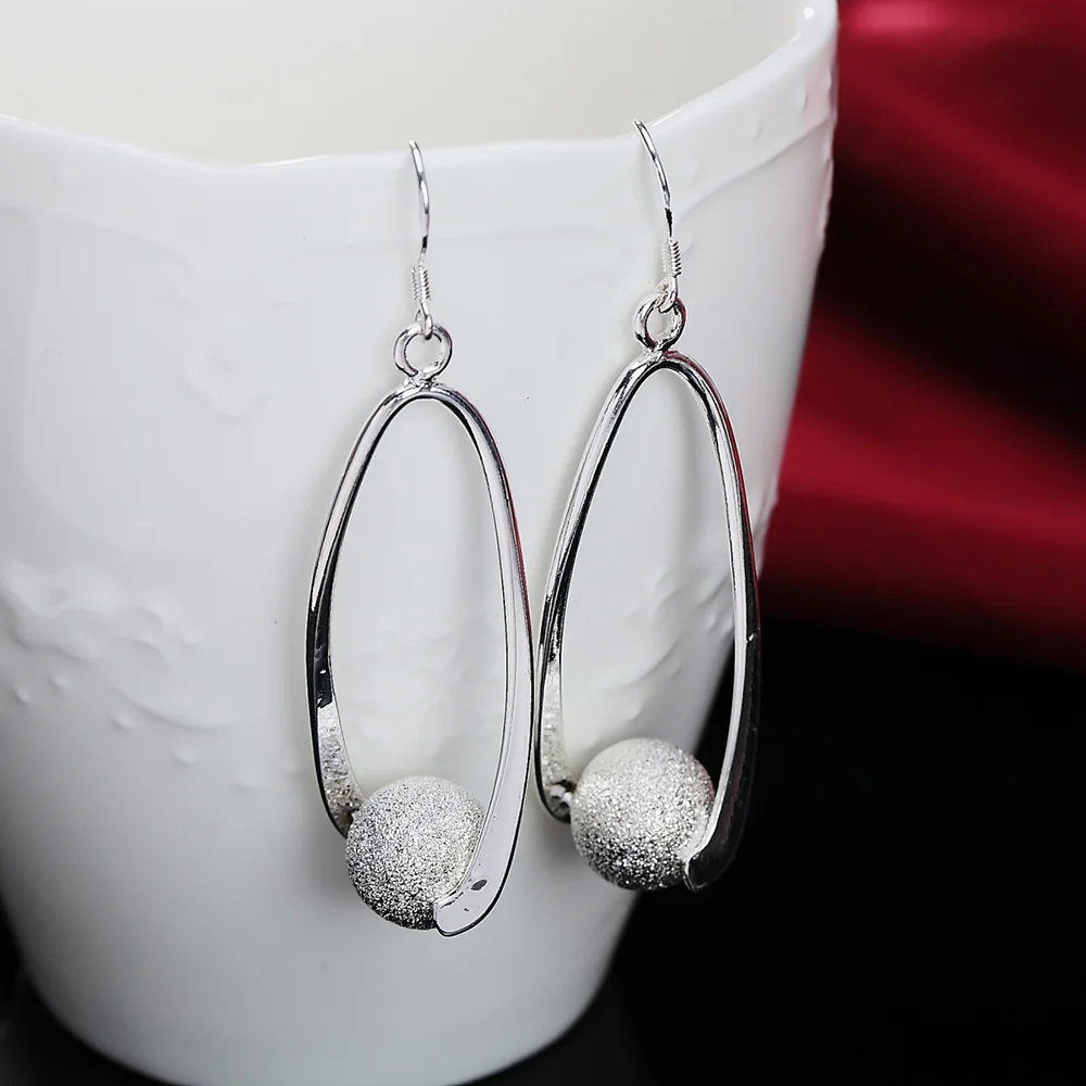 Trendy design silver color frosted bead drop earrings fashion party jewelry woman dangles earrings best gift new arrival