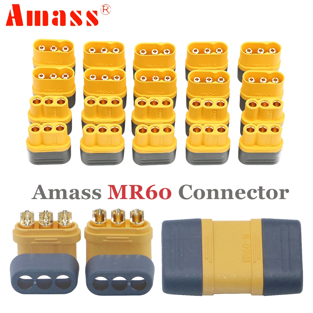 ペア/ロットamass mr60 mr 60耐引裂性メスオススリーコアコネクタ (シース付き) 3.5mm真ちゅう製ゴールドメッキ (lio esc rcモデル用)