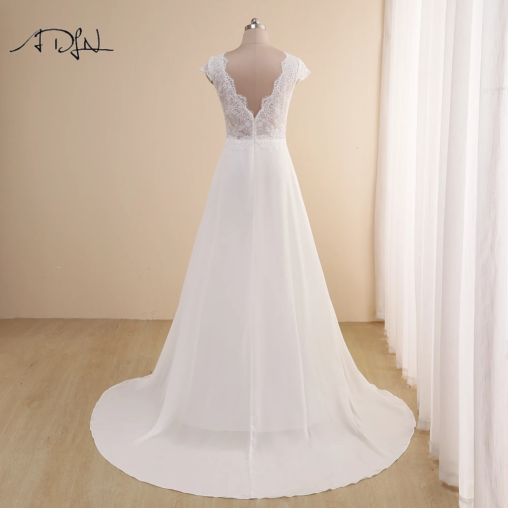 Simple Deep V-neck Boho Wedding Dress Cap Sleeves Vestido de Novia 2021 Custom Made Chiffon Beach Bridal Gown