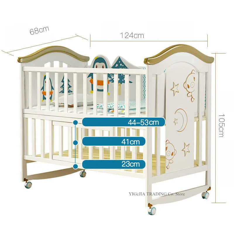 1.2 M Wood Baby Crib With Mosquito Net And Diaper Table , Bedding Set, Side Bed, Children cot