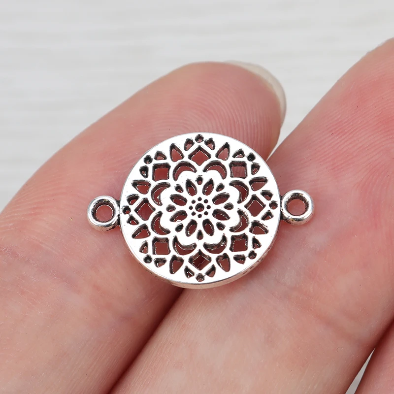 

30 x Tibetan Silver 2 Sided Round Flower Connectors Charms for DIY Bracelet Necklace Jewelry Making Findings Accessories 20x14mm