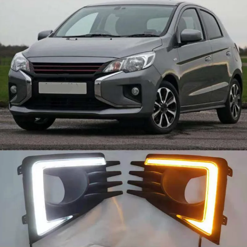 2PCS For Mitsubishi Mirage 2020 2021 LED Daytime Running Light Waterproof Yellow Turn Signal Light Bumper ABS 12V Lamp LED DRL