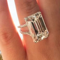 Huitan Luxury Crystal Geometric Cubic Zirconia Wedding Rings for Women Fashion Versatile Female Accessories High Quality Jewelry