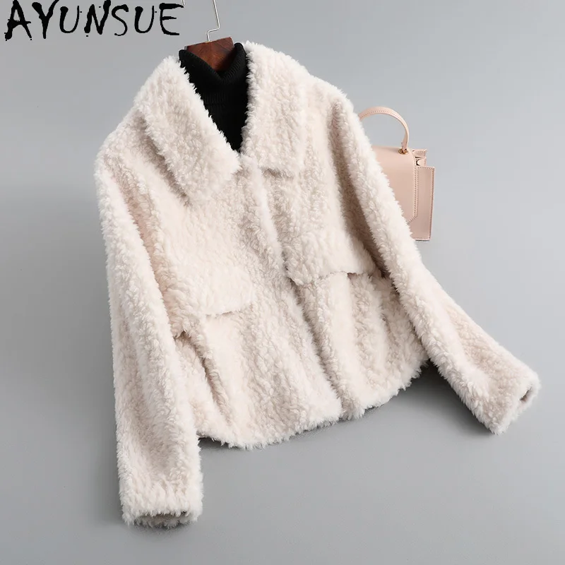 

AYUNSUE 100% Sheep Shearing Jacket Women Winter Coat Wool 2021 Real Fur Coat Famale Short Wool Jackets Manteau Femme Hiver 1205