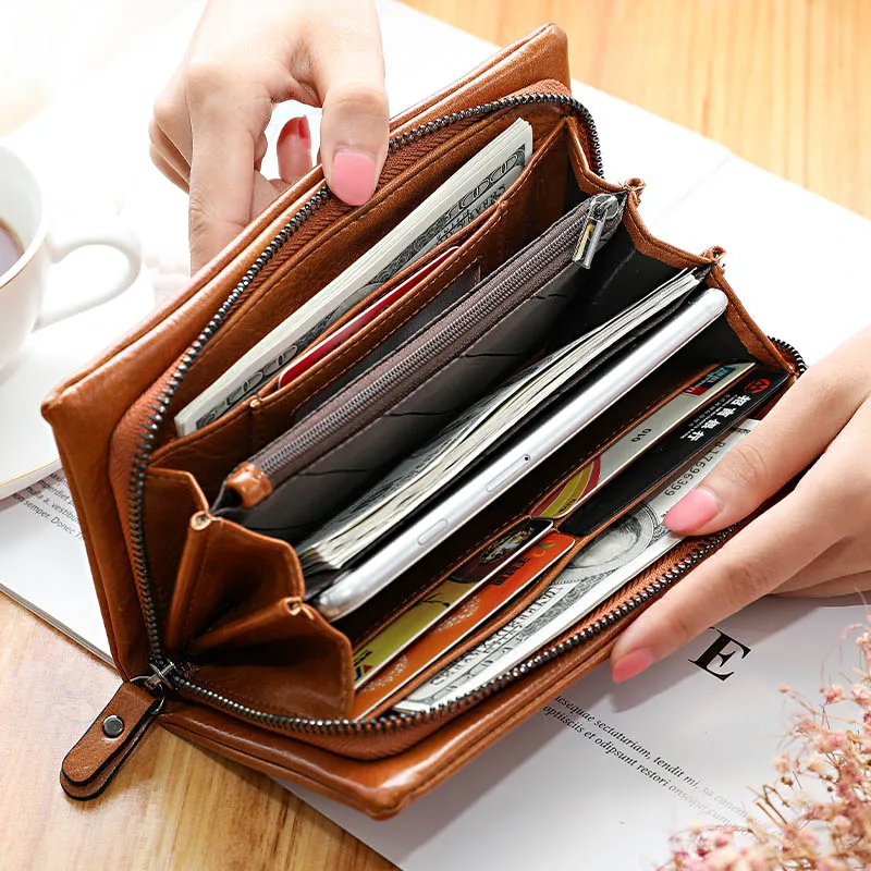 New Double Zipper PU Women's Wallet Women Long Large Capacity Clutch Fashion Wristlet Coin Purse Phone Bag More Color