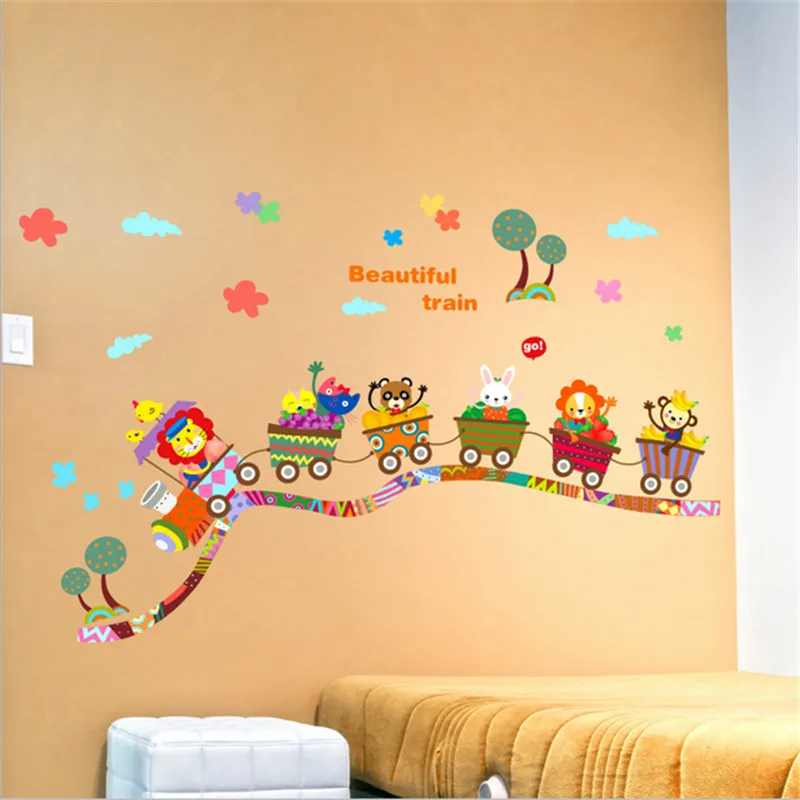 Cartoon Animal Fruit Train Car Wall sticker build your future crane excavator kids boy bedroom decor decals