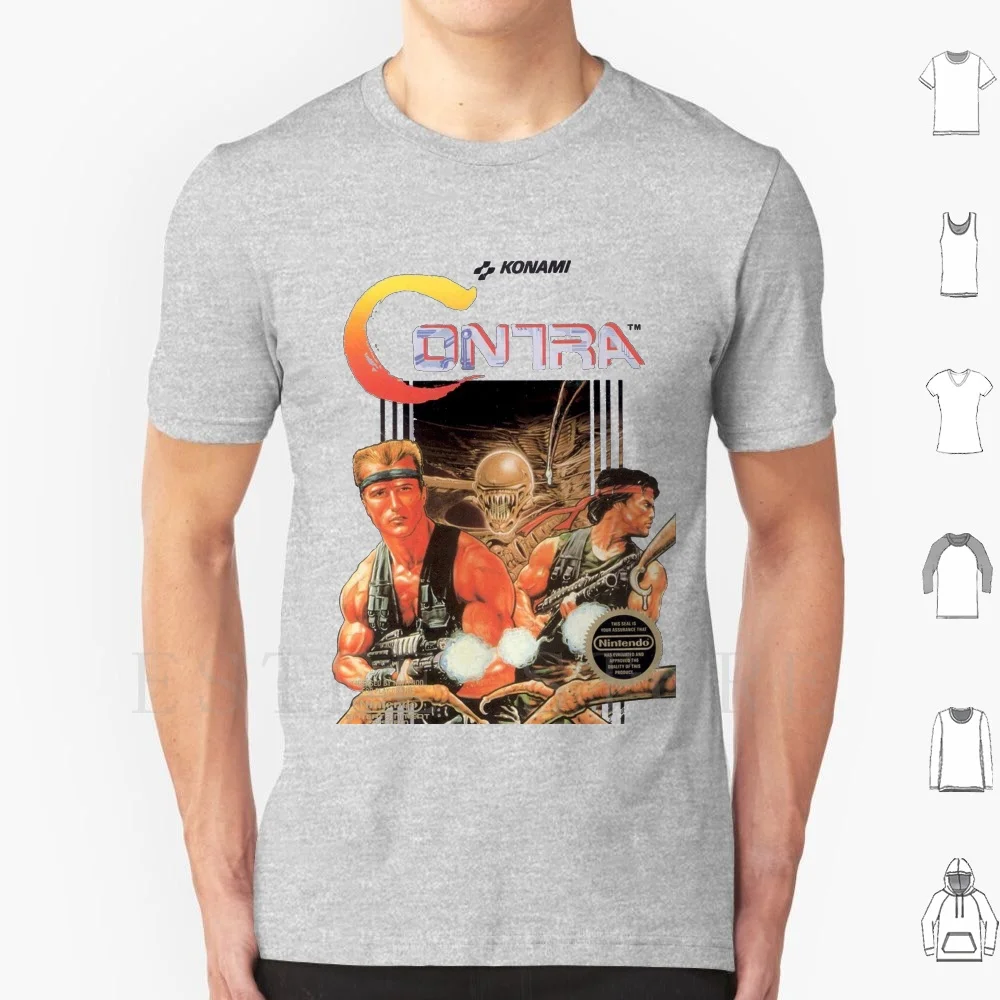Nes contra capa (transparente) t camisa de algodão masculino diy impressão clássico nes jogo contra capa de videogame clássico jogos nes