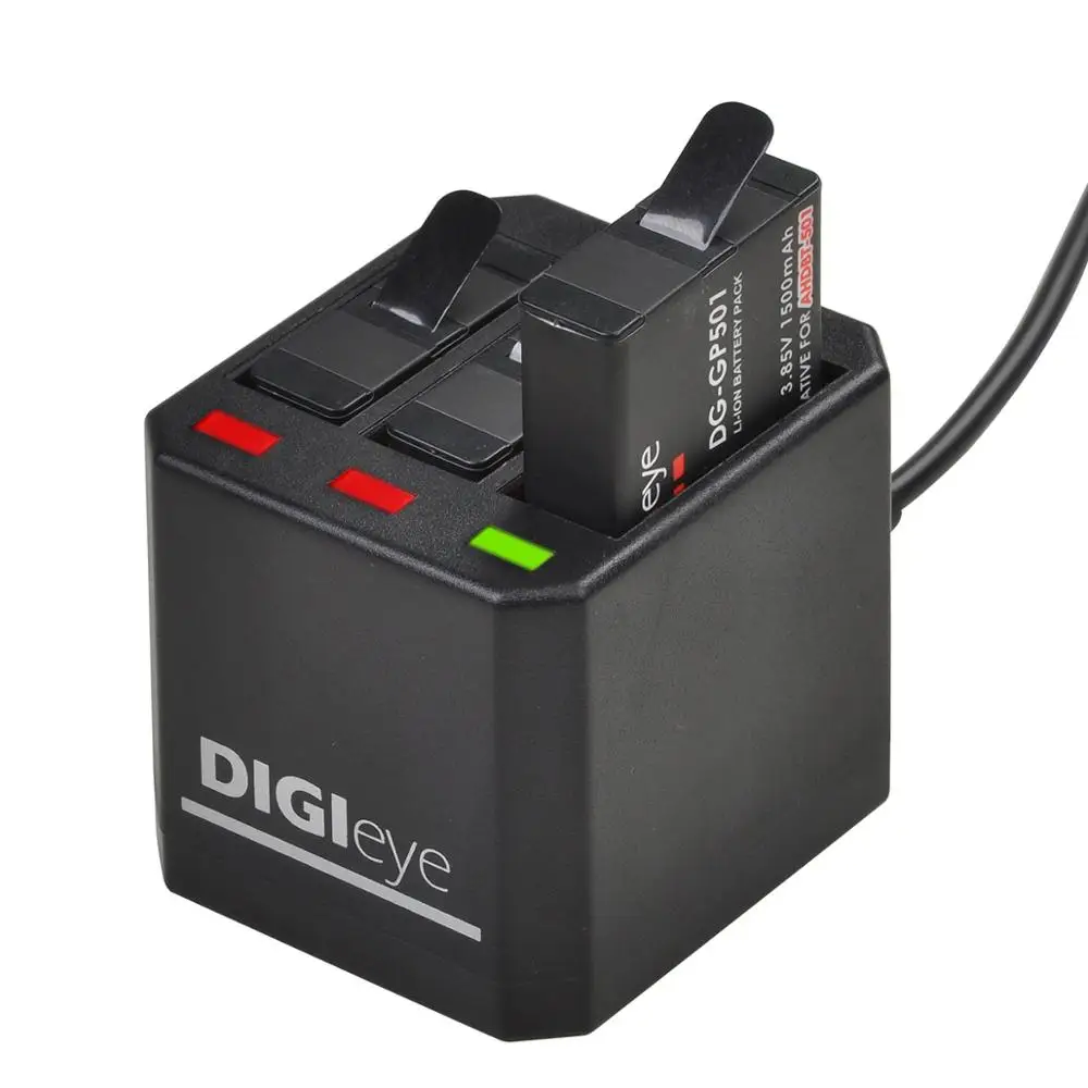 Batterie für Gopro Hero 5/6/7 + 3-Ports USB Ladegerät mit Typ C Port für Gopro Hero 5,AHDBT-501,Hero 6,Hero 7 Schwarz, Hero 2018