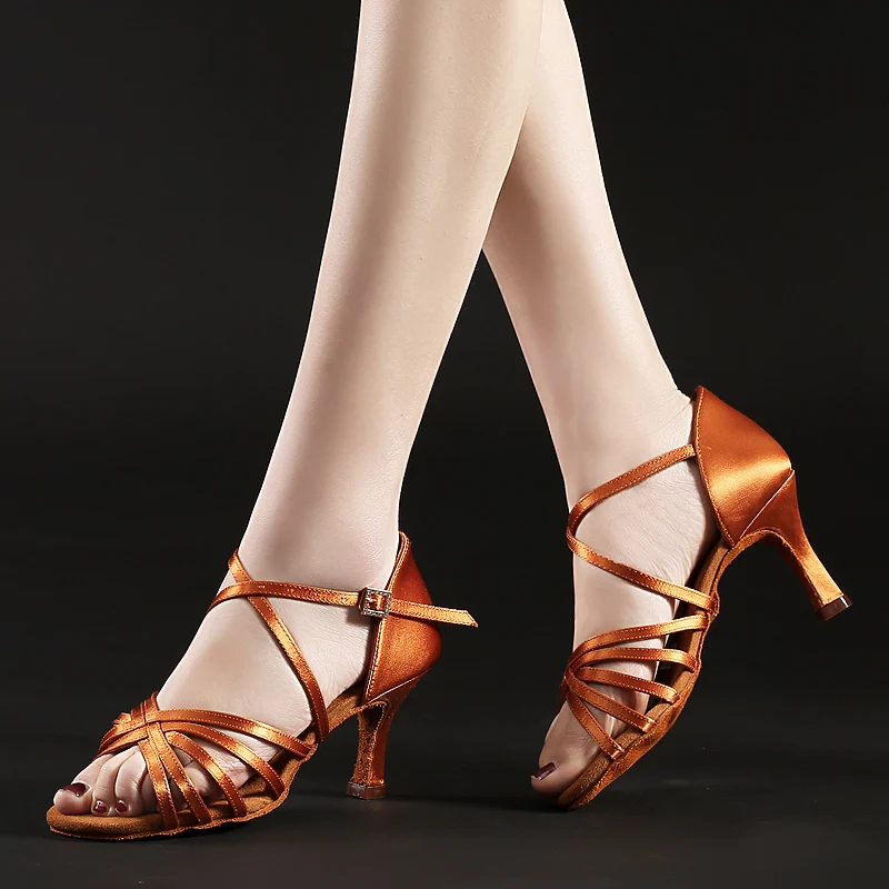 BDS211 Hot Selling Heel 7/5cm Silk Satin Latin Ballroom BD Dance Latin Shoes Women Dance Shoes