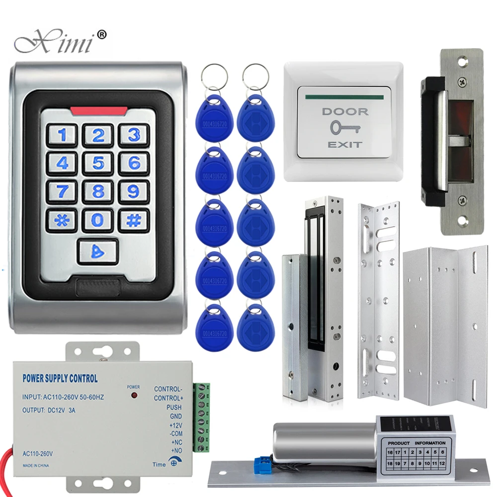 Door Access Control System Kit IP68 Waterproof Outdoor RFID Access Control Keypad + Electric Magnetic Strike Lock