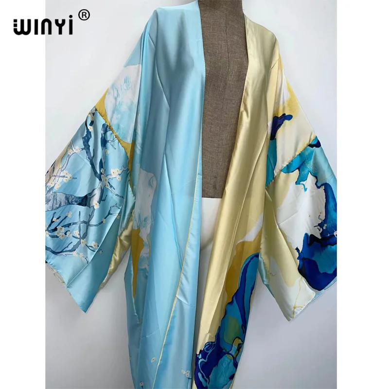 Kimonos verano Frauen sukienka Druck Langarm Strickjacke Weibliche Bluse Lose Beiläufige strand Cover Up boho kleid party kaftan