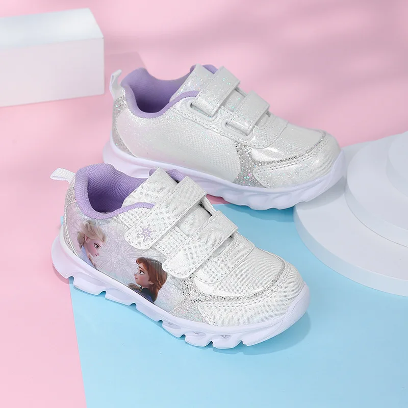 Disney-zapatos informales de Frozen 2 para niños y niñas, zapatillas deportivas con luz LED y flash, zapatos de princesa elsa para bebés