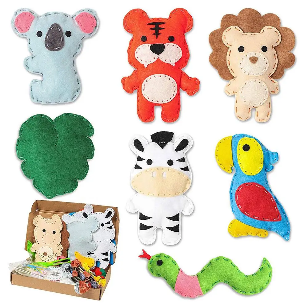 

Jungle Animals Craft Kit Forest Creatures DIY Sewing Felt Plush Animals Toys Kids Beginners Sewing Learning Educational Toy Gift