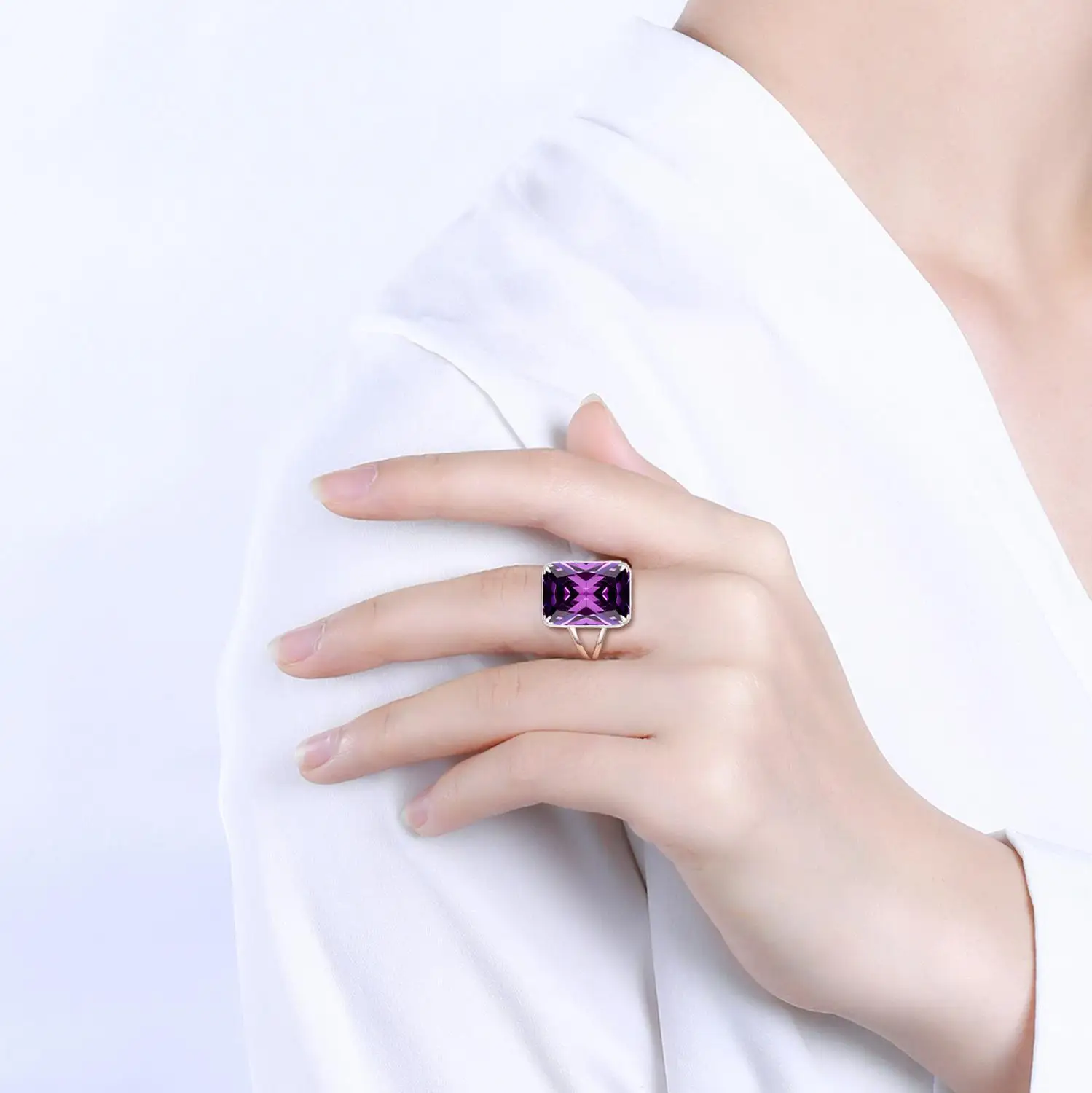 Prawdziwe 925 Sterling Silve 13*18mm kamień pierścionek z ametystem dla kobiet musujące prostokąt Punk kobiet ślub grzywny Jewely hurtownie — zdjęcie 4