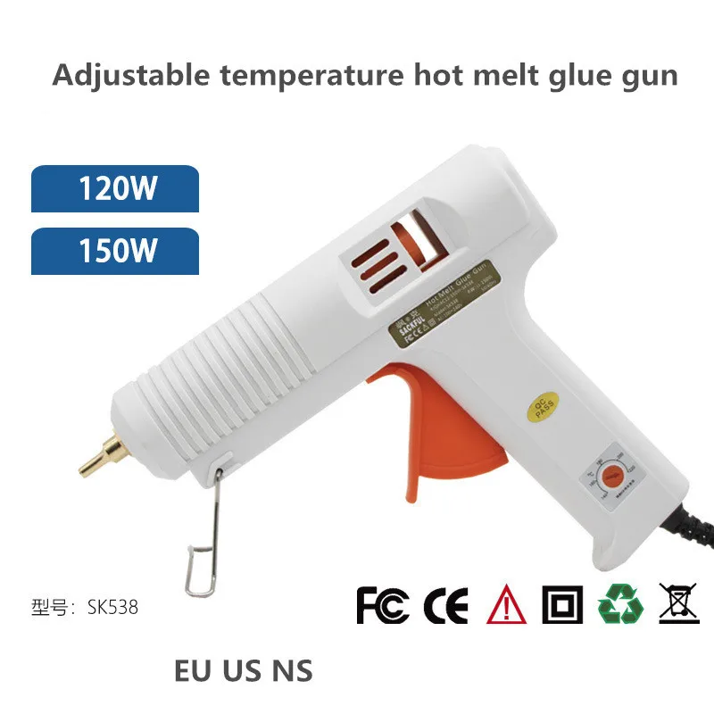 

Adjustable Hot Melt Glue Gun 120w 150w Applicable Diameter 11±0.3mm Glue Stick Pure Copper Gun Mouth NS US EU