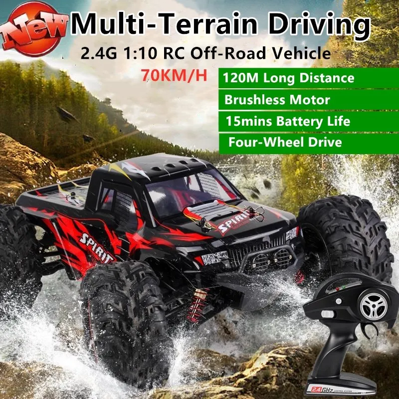 High Speed Brushless RC Off-Road Vehicle 2.4G 70KM/H 1:10 Ratio 4WD suspension shock absorber Alloy Remote Control Car Model Toy