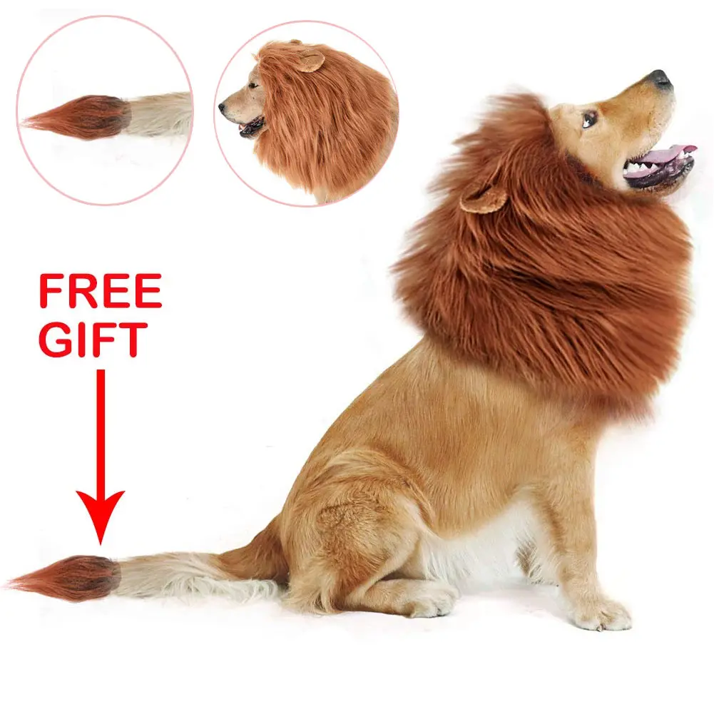 Funny Dog Lion Mane Dog Costumes Lion Wig with Tail Pets Party Supplies Type Dog Accessories Christmas Gift для собак PI