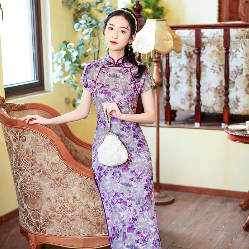 

Summer 2022 Chinese New Improved Young Models Gentle Disc Buttons Elegant Ladies Republican Style Daily Slimming Thin Cheongsam