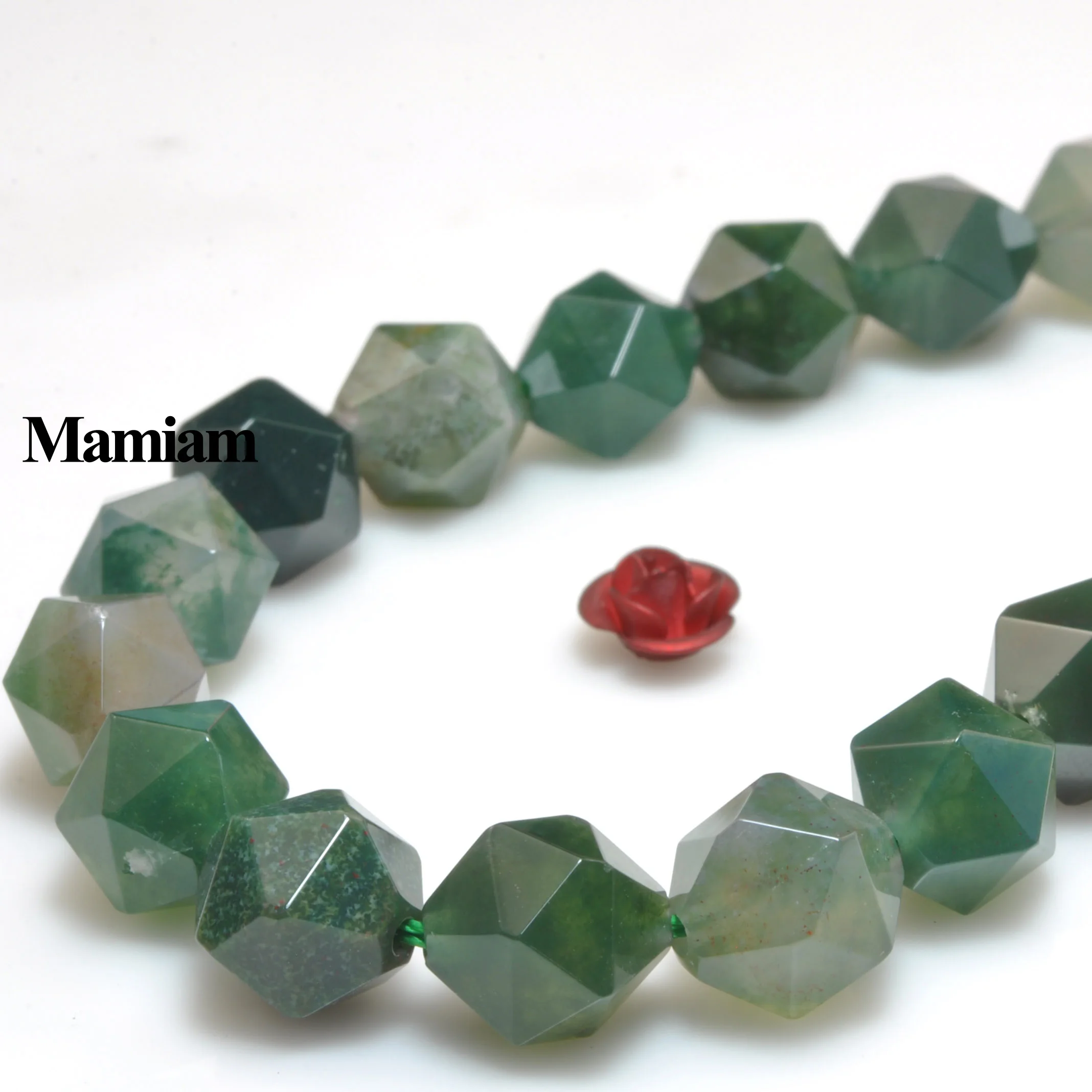 

Mamiam Natural Moss Grass Agate Beads 8mm 10mm Loose Diamond Faceted Stone Diy Bracelet Necklace Jewelry Making Gemstone Design