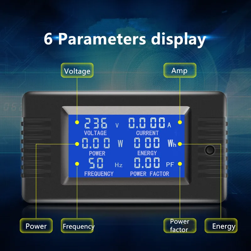 PZEM-022 32A 63A 100A AC Smart Digital Voltage Current Power Energy Meter English /Russian /Japanese Text For Electrical Tool