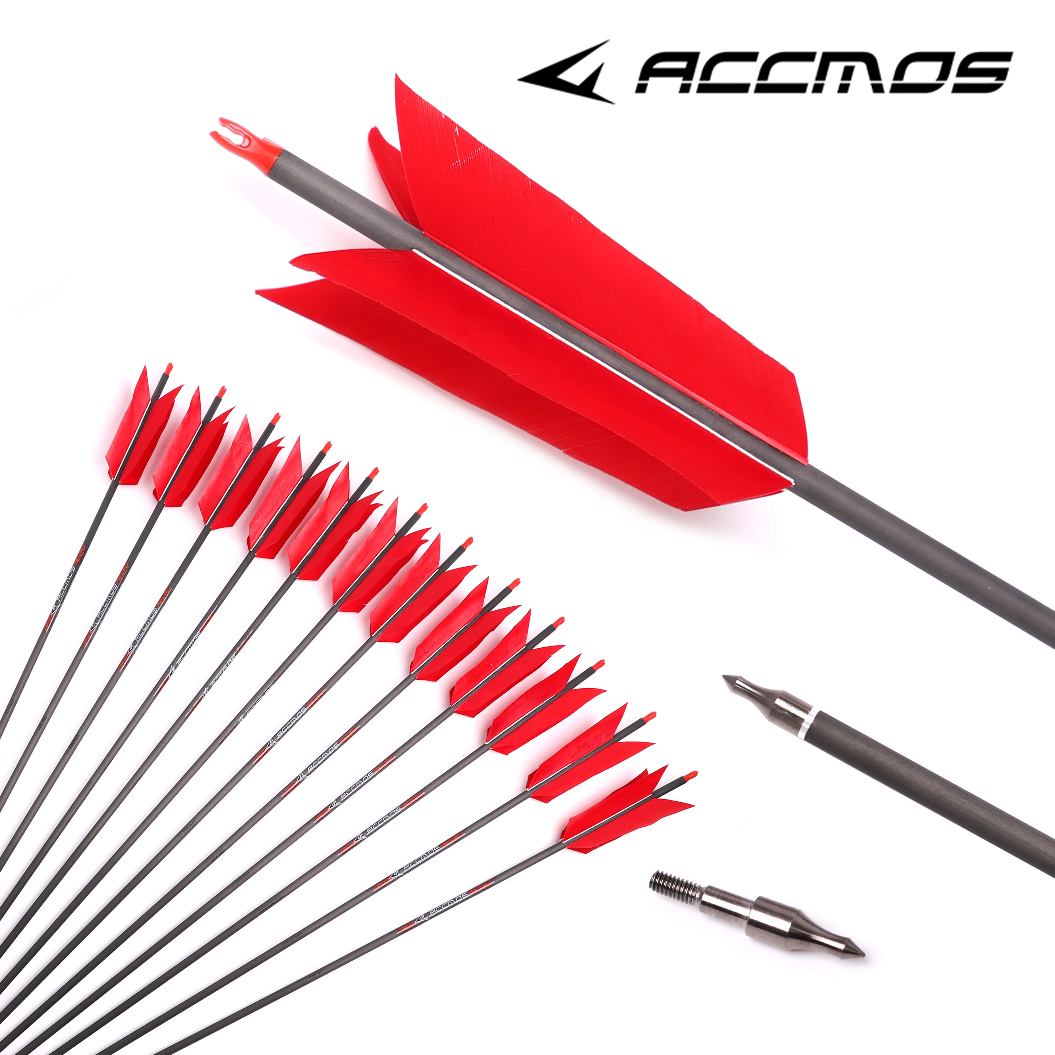 ID 6.2mm Spine250-800 Pure Carbon Arrow with 4inch Turkey Feather Archery Arrow for Traditional Bow Shooting Hunting