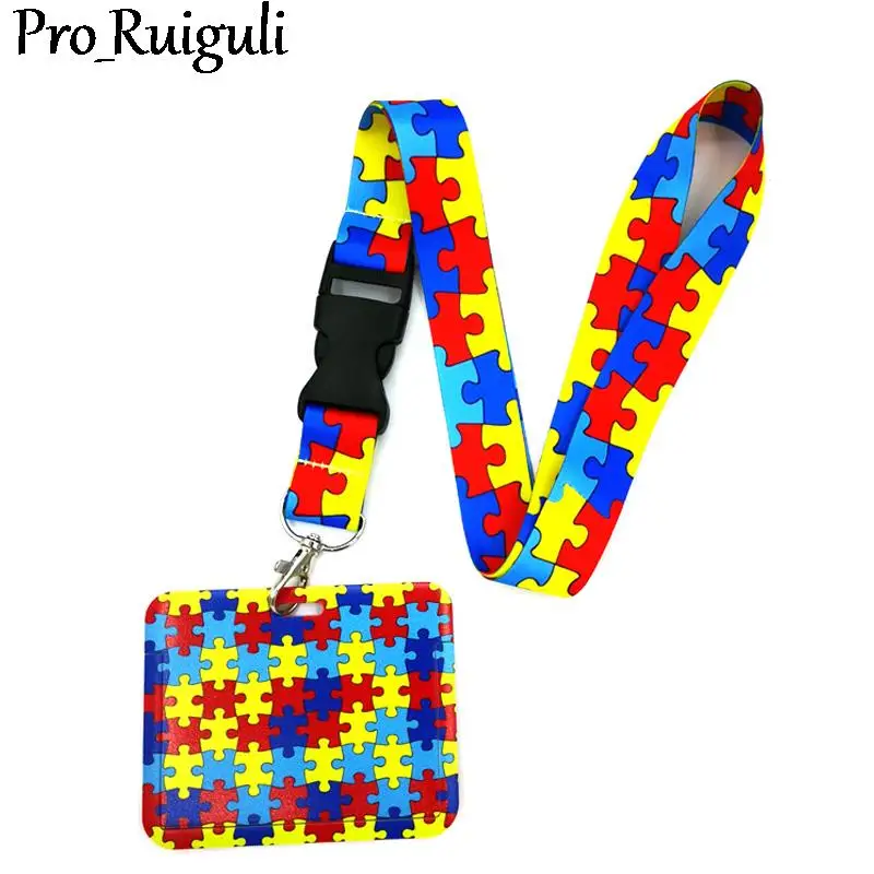 Autism Pattern Key lanyard Car Key Chain ID Card Pass Gym Mobile Phone Badge Kids Key Ring Holder Jewelry Decorations