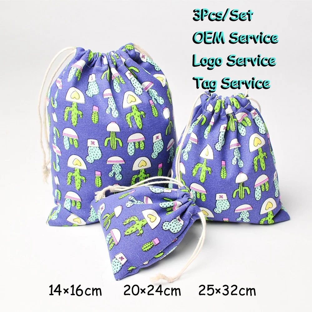 Floral Dried & Artificia Pouch 3Pcs/Set Cotton Linen Pouch Cute Bag Perfume Aroma Bag Scoks Bag Underware Bag Can Cutomized Logo