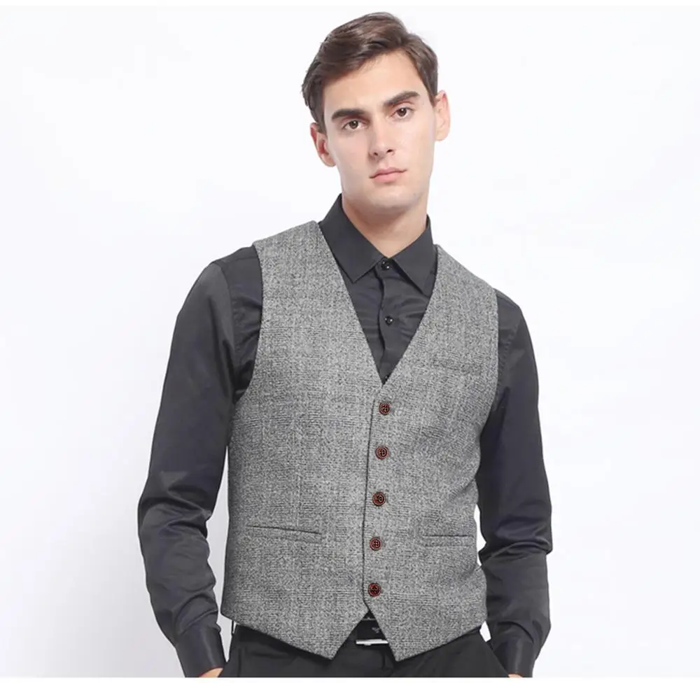 High quality Men's Vest for Men Single-Breasted Formal Business V-neck Solid Waistcoat Groomsmen Suits Vest For Wedding