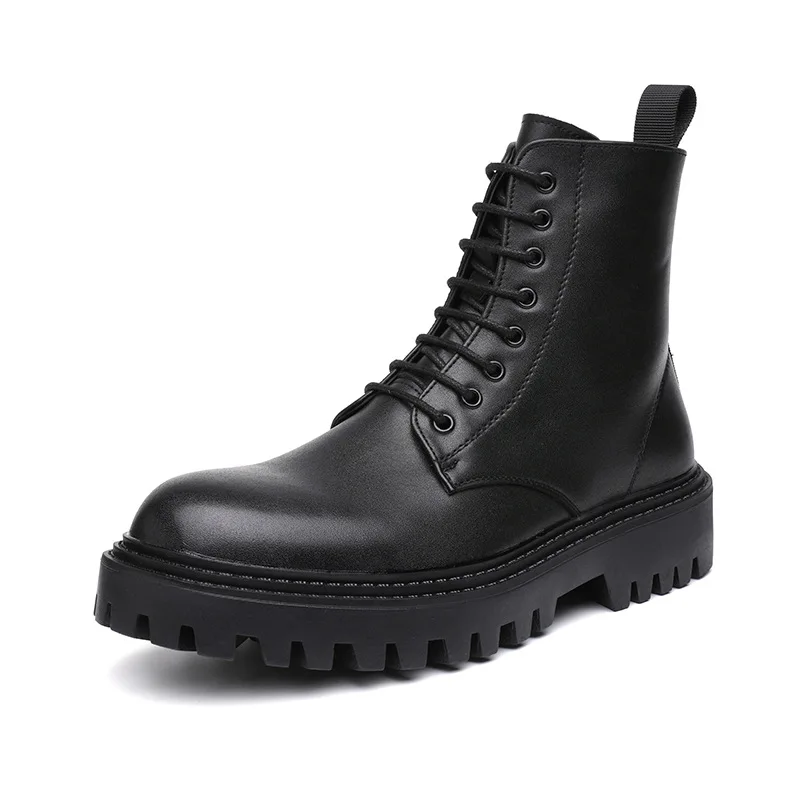 men fashion motorcycle boots black platform shoes autumn winter ankle boot genuine leather bottes hommes short botas masculinas