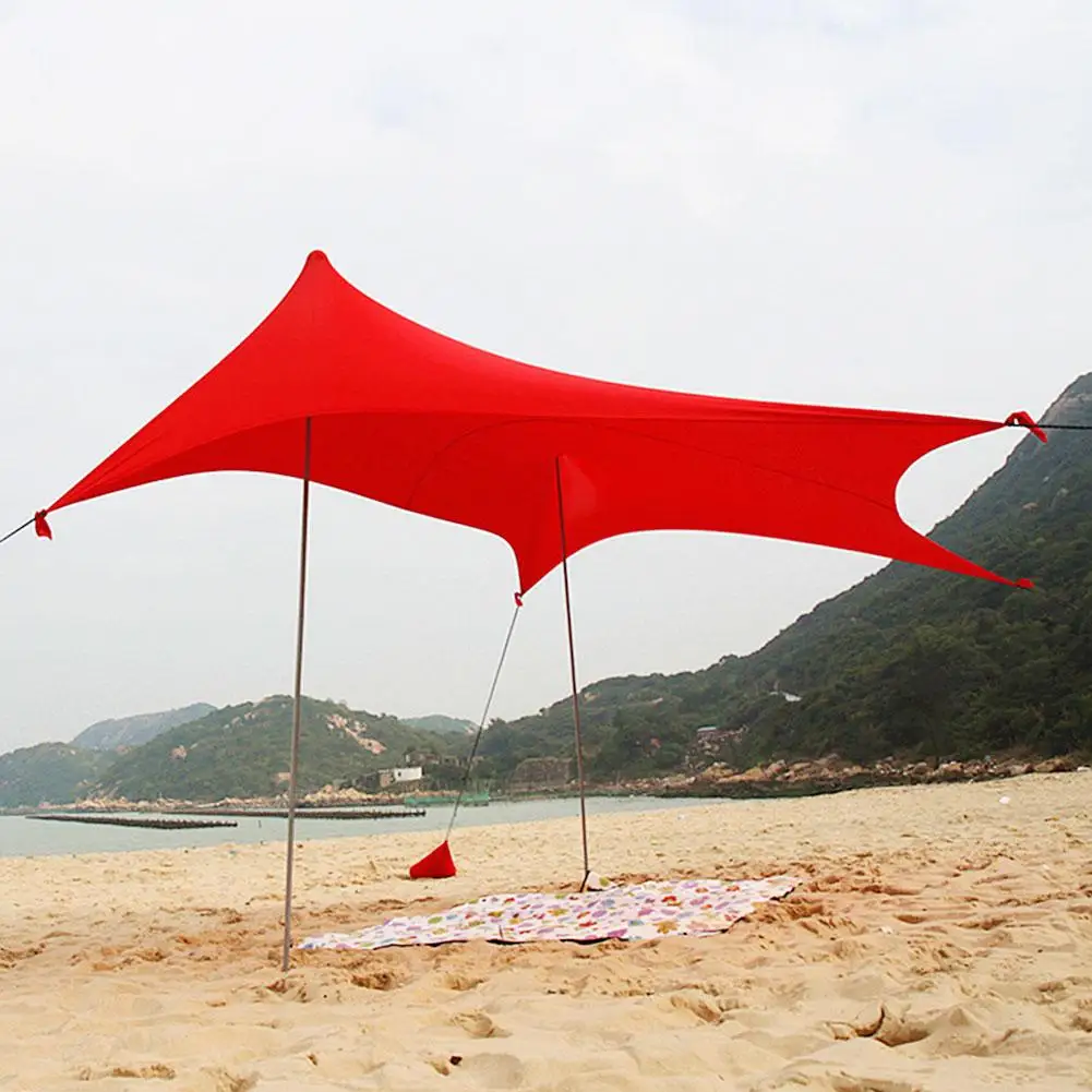 Family Beach Sunshade lekki namiot przeciwsłoneczny z kotwicą Sandbag 4 Free Peg UPF50 + UV duży do parku na zewnątrz