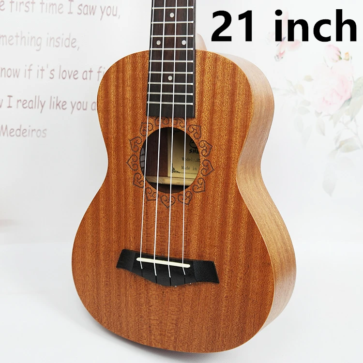 SevenAngel 21 Inch Mahogany Ukulele Soprano Travel Guitar Hawaii 4 Strings Ukelele Electric Acoustic Gitar with Pickup EQ